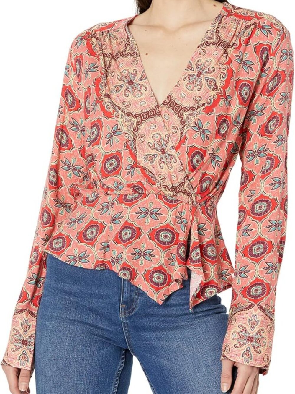 NWT Free People Falling For You Top Hibiscus Combo Pink Rose Paisley Medallion